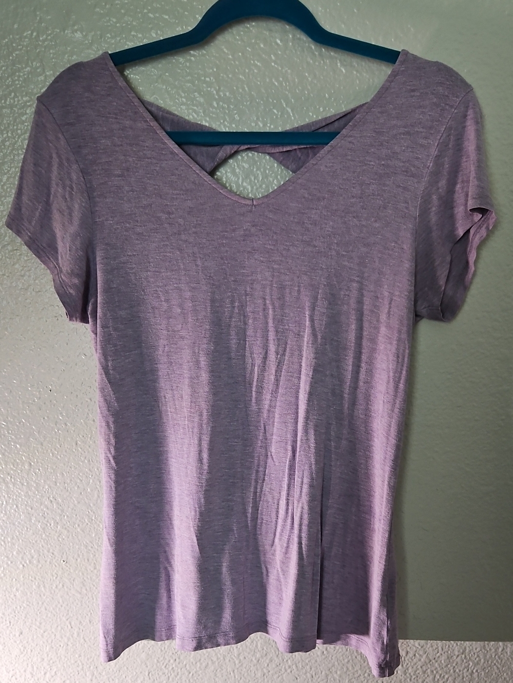 Dakini Heathered Purple Twist Open Back Yoga Tee L EUC